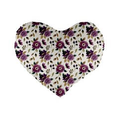 Pretty Dark Magenta Flowers Standard 16  Premium Heart Shape Cushions by designsbymallika