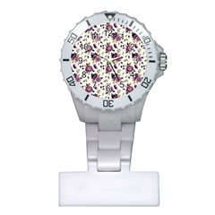 Pretty Dark Magenta Flowers Plastic Nurses Watch by designsbymallika