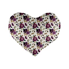 Pretty Dark Magenta Flowers Standard 16  Premium Flano Heart Shape Cushions by designsbymallika