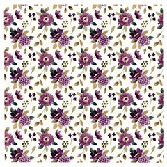 Pretty Dark Magenta Flowers Wooden Puzzle Square