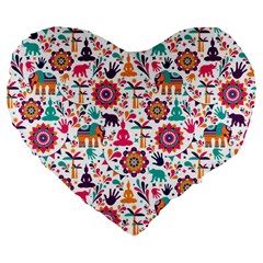 Indian Love Large 19  Premium Flano Heart Shape Cushions by designsbymallika