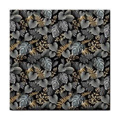 Metallic Leaves Pattern Tile Coaster by designsbymallika