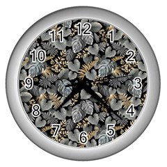 Metallic Leaves Pattern Wall Clock (silver) by designsbymallika