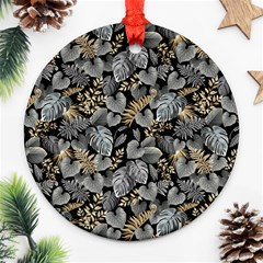 Metallic Leaves Pattern Round Ornament (two Sides) by designsbymallika