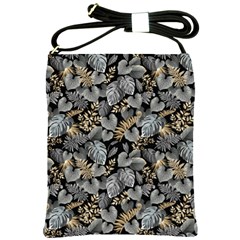 Metallic Leaves Pattern Shoulder Sling Bag by designsbymallika