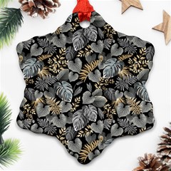 Metallic Leaves Pattern Snowflake Ornament (two Sides) by designsbymallika