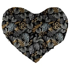 Metallic Leaves Pattern Large 19  Premium Heart Shape Cushions by designsbymallika