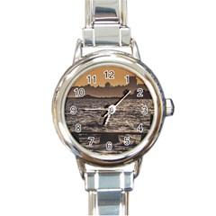 Cityscape Coastal Scene Montevideo Uruguay Round Italian Charm Watch by dflcprintsclothing