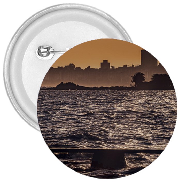 Cityscape Coastal Scene Montevideo Uruguay 3  Buttons