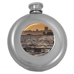 Cityscape Coastal Scene Montevideo Uruguay Round Hip Flask (5 Oz) by dflcprintsclothing