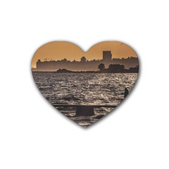 Cityscape Coastal Scene Montevideo Uruguay Heart Coaster (4 Pack)  by dflcprintsclothing