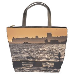 Cityscape Coastal Scene Montevideo Uruguay Bucket Bag by dflcprintsclothing