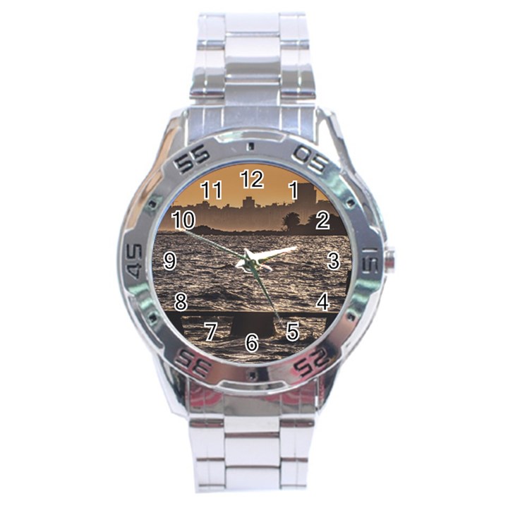 Cityscape Coastal Scene Montevideo Uruguay Stainless Steel Analogue Watch