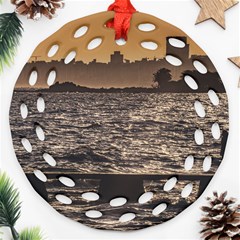 Cityscape Coastal Scene Montevideo Uruguay Round Filigree Ornament (two Sides) by dflcprintsclothing