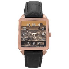 Cityscape Coastal Scene Montevideo Uruguay Rose Gold Leather Watch  by dflcprintsclothing