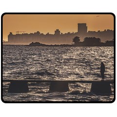 Cityscape Coastal Scene Montevideo Uruguay Double Sided Fleece Blanket (medium)  by dflcprintsclothing