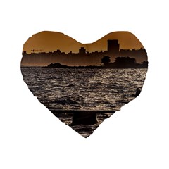 Cityscape Coastal Scene Montevideo Uruguay Standard 16  Premium Flano Heart Shape Cushions by dflcprintsclothing