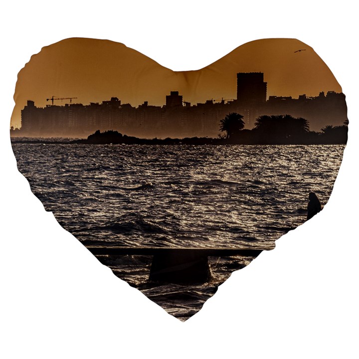 Cityscape Coastal Scene Montevideo Uruguay Large 19  Premium Flano Heart Shape Cushions