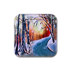 Paysage D hiver Rubber Square Coaster (4 Pack)  by sfbijiart