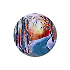 Paysage D hiver Rubber Round Coaster (4 Pack)  by sfbijiart