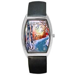 Paysage D hiver Barrel Style Metal Watch by sfbijiart