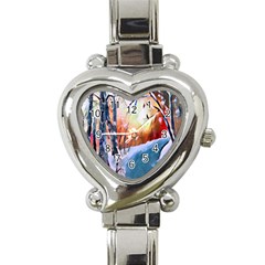 Paysage D hiver Heart Italian Charm Watch by sfbijiart