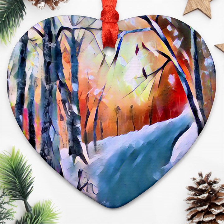 Paysage D hiver Heart Ornament (Two Sides)