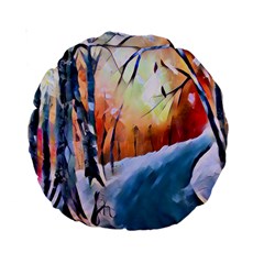 Paysage D hiver Standard 15  Premium Round Cushions by sfbijiart