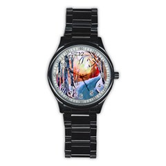 Paysage D hiver Stainless Steel Round Watch by sfbijiart