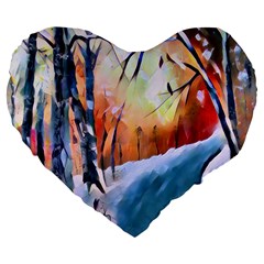 Paysage D hiver Large 19  Premium Flano Heart Shape Cushions by sfbijiart