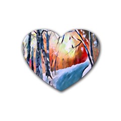 Paysage D hiver Rubber Coaster (heart)  by sfbijiart