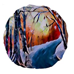 Paysage D hiver Large 18  Premium Round Cushions by sfbijiart