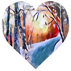 Paysage D hiver Wooden Puzzle Heart by sfbijiart