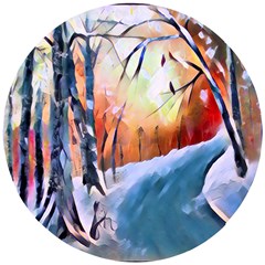 Paysage D hiver Wooden Puzzle Round by sfbijiart