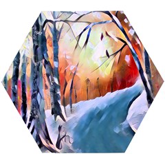 Paysage D hiver Wooden Puzzle Hexagon by sfbijiart