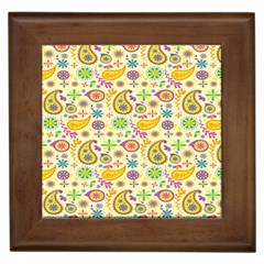 Paisley Print Yellow Framed Tile by designsbymallika