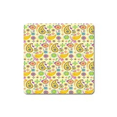 Paisley Print Yellow Square Magnet by designsbymallika