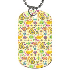 Paisley Print Yellow Dog Tag (two Sides) by designsbymallika