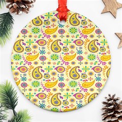 Paisley Print Yellow Round Ornament (two Sides) by designsbymallika