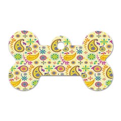 Paisley Print Yellow Dog Tag Bone (one Side) by designsbymallika