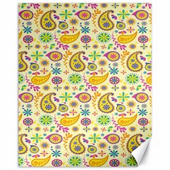 Paisley Print Yellow Canvas 11  X 14  by designsbymallika