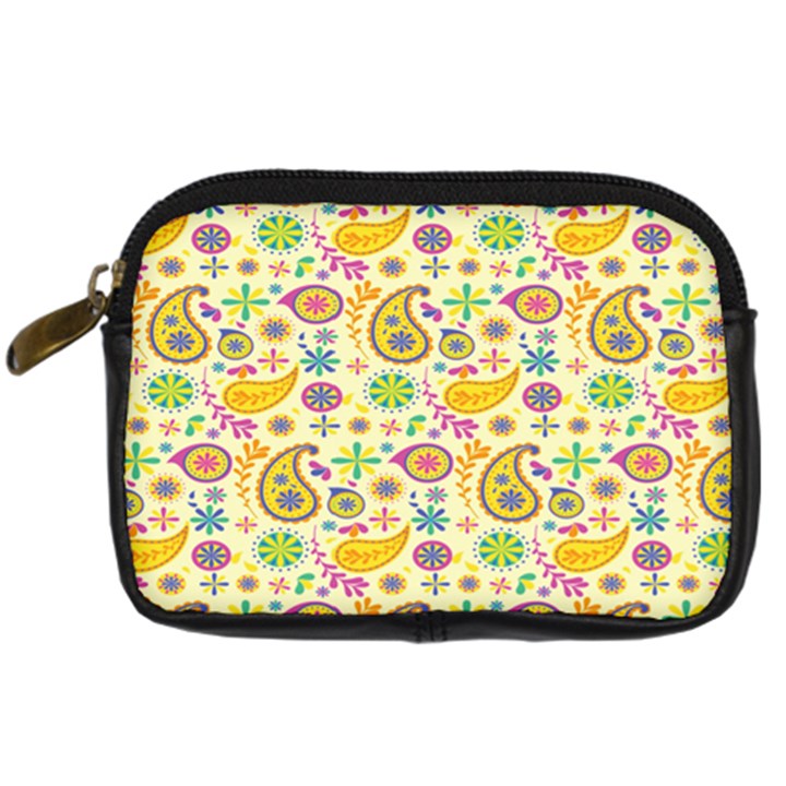 Paisley Print Yellow Digital Camera Leather Case