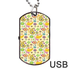 Paisley Print Yellow Dog Tag Usb Flash (one Side) by designsbymallika