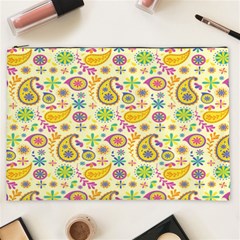 Paisley Print Yellow Cosmetic Bag (xxl) by designsbymallika