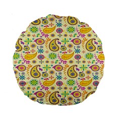 Paisley Print Yellow Standard 15  Premium Round Cushions by designsbymallika