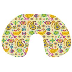 Paisley Print Yellow Travel Neck Pillow by designsbymallika