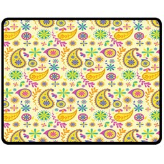 Paisley Print Yellow Double Sided Fleece Blanket (medium)  by designsbymallika