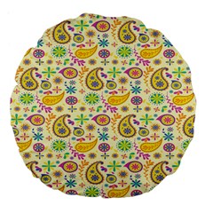 Paisley Print Yellow Large 18  Premium Flano Round Cushions by designsbymallika