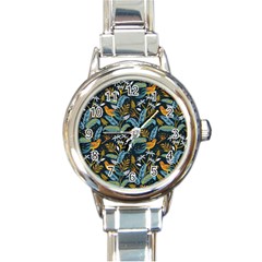 Tropical Bird Pattern Round Italian Charm Watch by designsbymallika