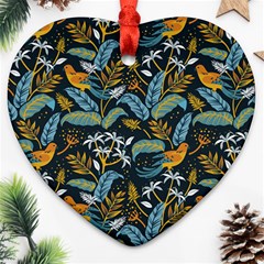 Tropical Bird Pattern Heart Ornament (two Sides) by designsbymallika